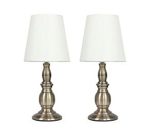 MiniSun | Pair of - Vintage Traditional Antique Brassed Touch Table Lamps with a Cream Shade - Complete with 5w LED Dimmable Candle Bulbs | Table Lamps & Home Improvements Essential