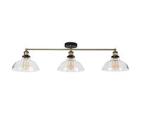 MiniSun | Retro 3 Way Black & Gold Steampunk Ceiling Light Fitting with Wide Clear Glass Light Shades | Ceiling Lighting, Home Décor & Improvement Essential