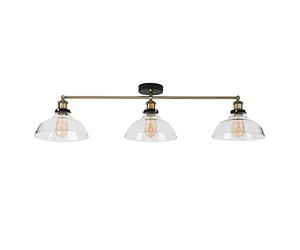MiniSun | Retro 3 Way Black & Gold Steampunk Ceiling Light Fitting with Wide Clear Glass Light Shades | Ceiling Lighting, Home Décor Essential | Includes Bulb [2700K Warm White] | Mains Wired