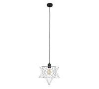 MiniSun | Retro Matt Black Ceiling Pendant Light Fitting with a Grey Geometric Star Shade | Pendant Lights, Home Décor & Improvement Essential | Includes Bulb | Includes Full Wired Fitting