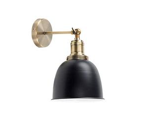 MiniSun | Retro Style Antique Brass Wall Lights with Gloss Black Dome Shades | Wall Lamps & Sconces, Home Décor & Improvement Essential | Set of 2 | Mains Wired