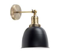 MiniSun | Retro Style Antique Gold Wall Light with a Black Dome Shade | Home Décor, Bedside & Desk Lamp | Mains Wired