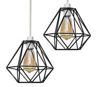 MiniSun | Retro Style Black Metal Basket Ceiling Light Shades | Pendant Lights, Home Décor & Improvement Essential | Set of 2 | Includes 4W LED Bulbs [2700K Warm White] | 235mm Shade Width