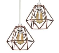MiniSun | Retro Style Copper Metal Basket Ceiling Light Shades | Pendant Lights, Home Décor & Improvement Essential | Set of 2 | Includes 4W LED Bulbs [2700K Warm White] | 23.5cm Shade Width