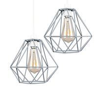 MiniSun | Retro Style Grey Metal Basket Cage Ceiling Pendant Light Shades | Pendant Lights, Home Décor & Improvement Essential | Set of 2 | 235mm Shade Width