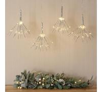 MiniSun | Set of 4 Silver Exploding Star Lights Battery Operated Christmas Tree Decoration Festive Hanging Xmas Starburst String Lights for Indoor Outdoor | Christmas & Festive Essential