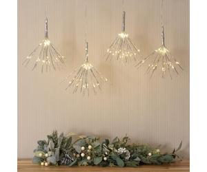 MiniSun | Set of 4 Silver Exploding Star Lights Battery Operated Christmas Tree Decoration Festive Hanging Xmas Starburst String Lights for Indoor Outdoor | Christmas & Festive Essential