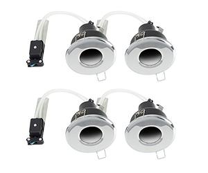 MiniSun | Shower/Soffit Polished Chrome GU10 Recessed Ceiling Downlights | Bath Recessed Lighting, Home Décor & Improvement Essential | Pack of 4 | Mains Wired