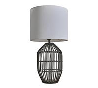 MiniSun | Small Contemporary Matt Black Rattan Table Lamp with a White Shade | Home Décor, Bedside & Desk Lamp | Includes Bulb [3000K Warm White]