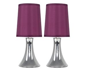 MiniSun | Small Modern Chrome Trumpet Touch Table Lamps with Purple Fabric Shades | Table Lamps, Home Décor & Improvement Essential | Set of 2