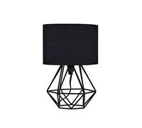 MiniSun | Small Modern Satin Black Metal Basket Table Lamp with a Black Fabric Shade | Table Lamps, Home Décor & Improvement Essential
