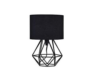MiniSun | Small Modern Satin Black Metal Basket Table Lamp with a Black Fabric Shade | Table Lamps, Home Décor & Improvement Essential | Includes 4W LED Bulb [3000K Warm White]