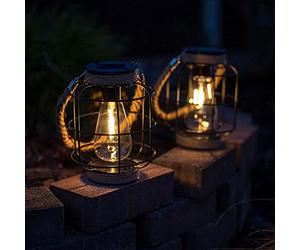 MiniSun | Solar Powered Hanging Hemp Rope Cage Lanterns | Lanterns, Home Décor & Improvement Essential | Set of 2