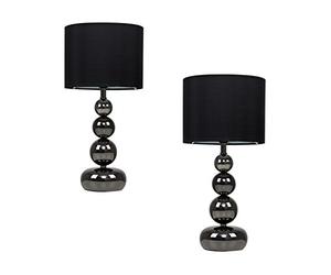 MiniSun | Stacked Balls Table Lamps with Black Faux Silk Shades | Table Lamps, Home Décor & Improvement Essential | Set of 2