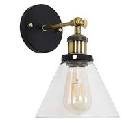 MiniSun | Steampunk Black and Gold Wall Light Fittings with Clear Glass Conical Shaped Shades | Wall Lamps & Sconces, Home Décor & Improvement Essential | Pair of 2 | Includes Bulb [2700K Warm White]