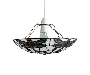 MiniSun | Tiffany Style Titania Antique Red and White Glass and Jewelled Uplighter Dragonfly Design Ceiling Lamp Pendant Stained Glass Shade | Shades & Home Improvements Essential | 30cm Shade Width