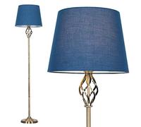 MiniSun | Traditional Style Antique Brass Barley Twist Floor Lamp with a Navy Blue Tapered Light Shade - Complete with a 10w LED GLS Bulb | Floor Lamps & Home Improvements Essential