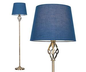 MiniSun | Traditional Style Antique Brass Barley Twist Floor Lamp with a Navy Blue Tapered Light Shade - Complete with a 10w LED GLS Bulb | Floor Lamps & Home Improvements Essential
