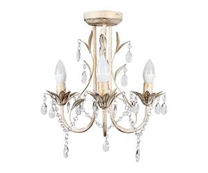 MiniSun | Traditional Style Distressed Cream Shabby Chic 3 Way Ceiling Light Chandelier | Chandeliers, Home Décor & Improvement Essential | Includes 3X 4W LED E14 Light Bulb | Mains Wired