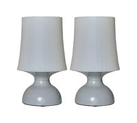 MiniSun | Wireless LED Grey Touch Table Lamps with White Tapered Shades | Table Lamps, Home Décor & Improvement Essential | Set of 2