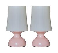 MiniSun | Wireless LED Pink Touch Table Lamps with White Tapered Shades | Table Lamps, Home Décor & Improvement Essential | Set of 2