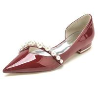 MINITOO Closed Toe Flats Wedding Womans Girls Slip on Evening Formal Pumps Shoes with Chains BR262 Burgundy UK 9