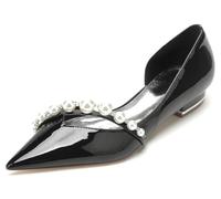 MINITOO Closed Toe Flats Wedding Womans Girls Slip on Evening Formal Pumps Shoes with Chains BR262 Black UK 8