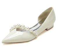 MINITOO Closed Toe Flats Wedding Womans Girls Slip on Evening Formal Pumps Shoes with Chains BR262 Ivory UK 8.5