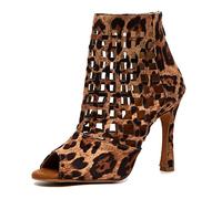 MINITOO Dance Heels for Women Sexy Boots Lace up Latin Ballroom Evening Sandal Booties L501 Leopard 10cm Heel UK 6