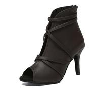 MINITOO Dance Heels for Women Sexy Boots Lace up Latin Ballroom Evening Sandal Booties L579 Dark Coffee 8.5cm Heel UK 5.5