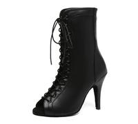 MINITOO Dance Heels for Women Sexy Boots Lace up Latin Ballroom Evening Sandal Booties L587 Black 10cm Heel UK 7.5