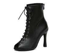 MINITOO Dance Heels for Women Sexy Boots Lace up Latin Ballroom Evening Sandal Booties L594 Black 10cm Heel UK 2.5