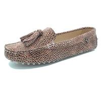 MINITOO Driving Shoes Women's Tassel Beige Snake Suede Leather Loafers Slip-ons Casual Holidays Flats UK 6