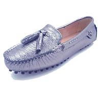 MINITOO Driving Shoes Women's Tassel Silver Suede Leather Loafers Slip-ons Casual Holidays Flats UK 5