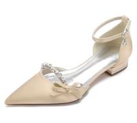 MINITOO Elegant Dress Flats for Women Ankle Strap Almond Toe Wedding Evening Shoes with Knot BR163 Champagne UK 8