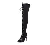 MINITOO Knee High Dance Boots Sexy Lace-up Party Club Thigh Long Boots Black UK 5.5