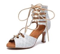 MINITOO Lace up Dance Heels for Women Sommer Evening Party Ankle Sandals L544 White 7.5cm Heel UK 8