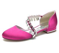MINITOO Ladies Girls Comfortable Flats for Wedding Sparkle Rhinestones Chains Evening Pumps Shoes BR214 Rose UK 6.5