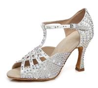 MINITOO Latin Ballroom Shoes for Women Rhinestones Beaded Wedding Formal Party Sandals L431 White 9cm Heel UK 2