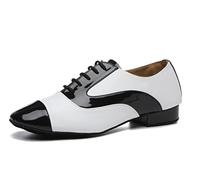 MINITOO Mens Dance Shoes Block Standard Heel Synthetic Leather Ballroom Dancing Shoes L495 Black/White UK 10