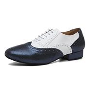 MINITOO Mens Dance Shoes Block Standard Heel Synthetic Leather Ballroom Dancing Shoes L496 Black/White UK 11