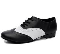 MINITOO Mens Dance Shoes Block Standard Heel Synthetic Leather Ballroom Dancing Shoes QJ9011 Black/White UK 7.5