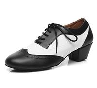 MINITOO Mens Lace-up Leather Synthetic Ballroom Professional Dance Shoes L421 Black/White 4.5cm Heel UK 5