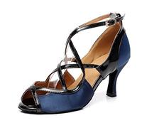 MINITOO QJ6180 Women's 3 Inches Heel Blue Satin Ballroom Latin Dance Sandals 6 M UK