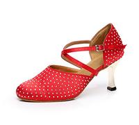 MINITOO QJ705 Womens Crystals Red Satin Sparkle Modern Salsa Tango Ballroom Latin Dance Shoes 3 M UK