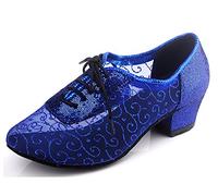 MINITOO QJ9005 Womens Lace-Up Net Royal Blue Modern Salsa Tango Ballroom Latin Wedding Party Evening Dance Shoes 7 UK