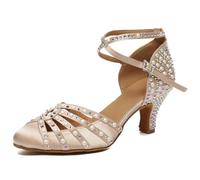 MINITOO Rhinestone Dancing Shoes for Women Latin Ballroom Wedding Evening Pumps L628 Nude 6cm Heel UK 2