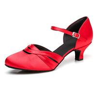 MINITOO Satin Ballroom Dance Shoe Wedding Prom Evening Sandals Pumps L152 Red UK 4.5