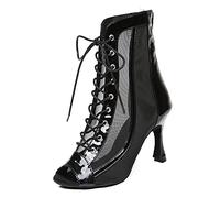 MINITOO Sexy Dance Heels for Women Elegant Open Toe Formal Party Evening Ankle Booties L479 Black 9cm Heel UK 5.5