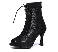 MINITOO Sexy Dance Heels for Women Elegant Open Toe Formal Party Evening Ankle Booties L546 Black 9cm Heel UK 7.5